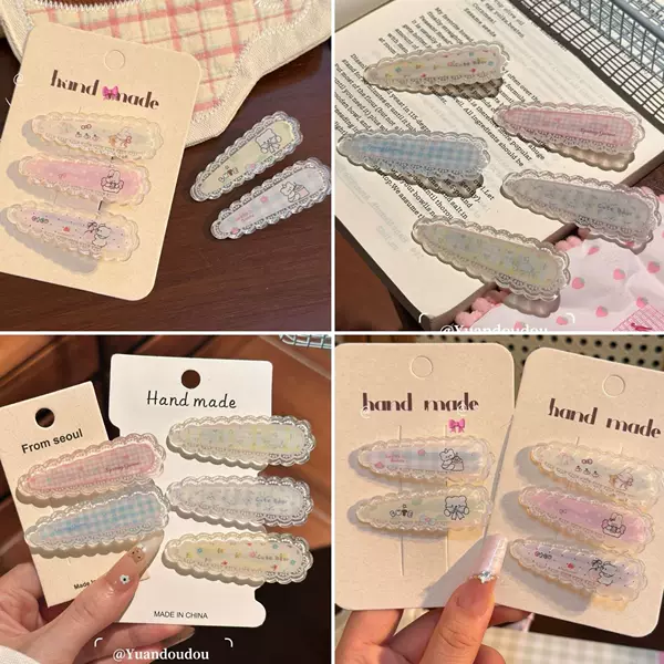 Spring new arrival: Transparent cat oval lace hair clip, cartoon sweet girly style bangs duckbill clip hair accessory