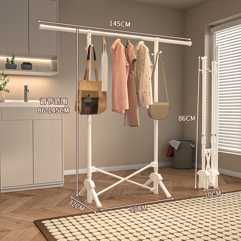 설치가 필요 없는 3초 접이식 텔레스코픽 - 펄 화이트 싱글 폴 의류 건조대