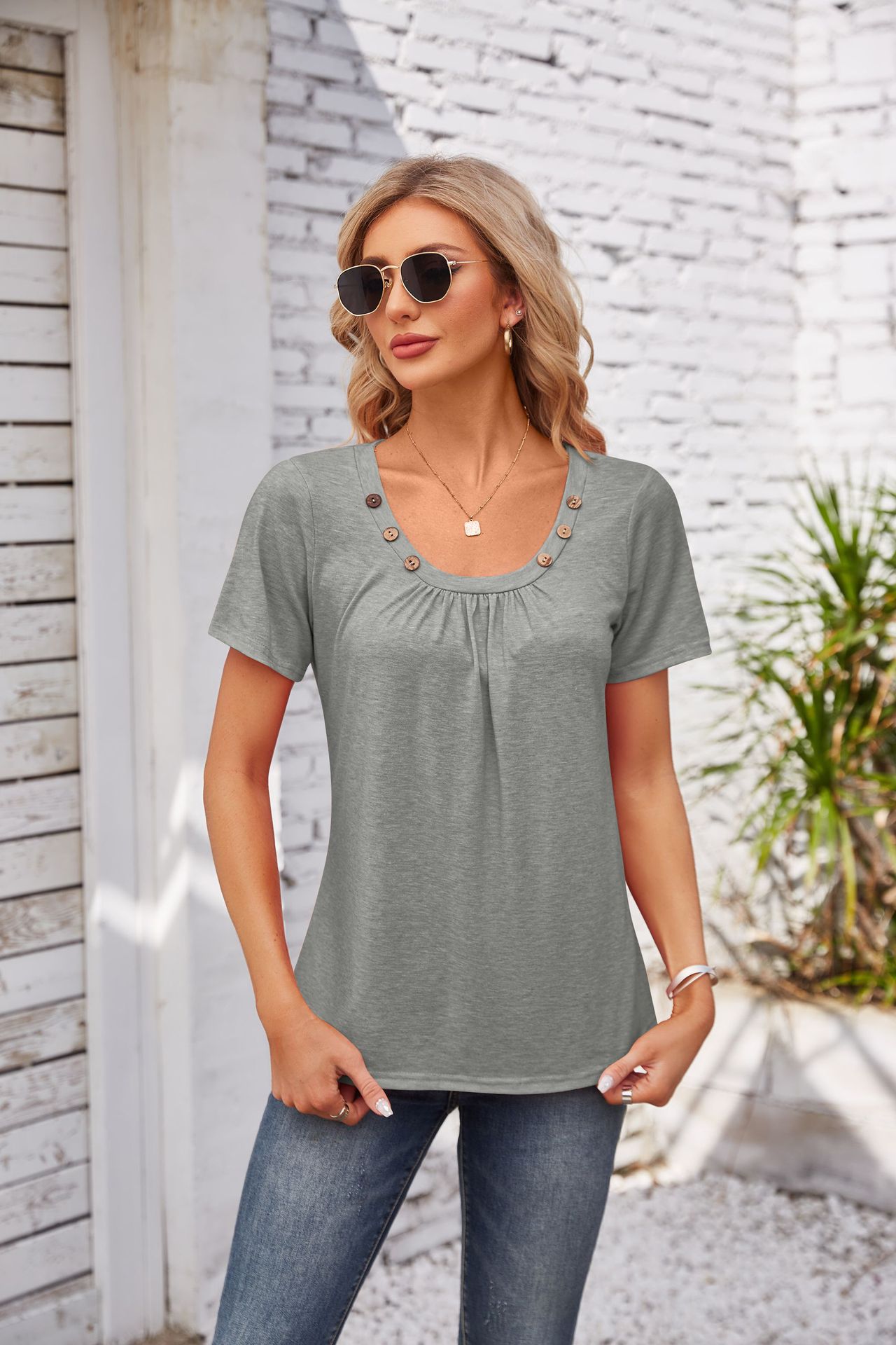 Women's T-shirt Short Sleeve T-Shirts Patchwork Simple Style Solid Color display picture 22