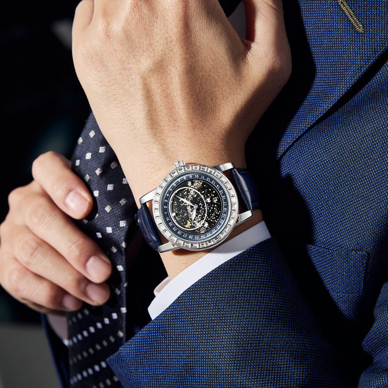 Galaxy planet new concept personality automatic quartz watch new belt watch men's rhinestone business fashion men