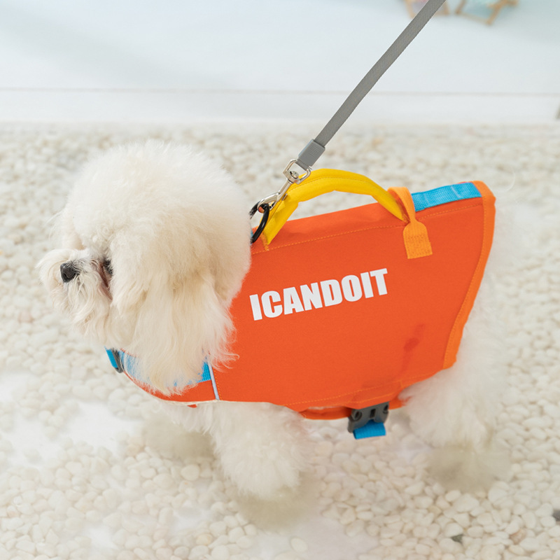 Verano perro dibujos animados contraste color natación gran flotabilidad chaleco salvavidas mascota traje de baño de tela Oxford impermeable ropa para perros de secado rápido