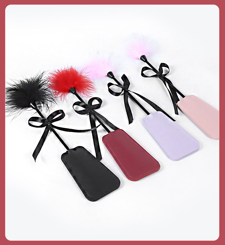 SM Bow Feather Racket Couple Adult Bondage Toy with PU Leather and Turkey Feather — detail image 13