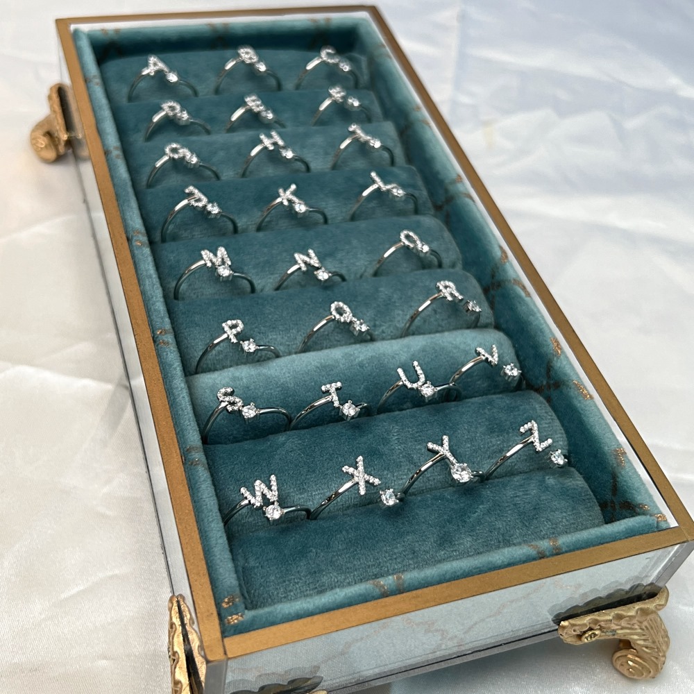 Fashion Letter Sterling Silver Plating Inlay Zircon Open Ring 1 Piece