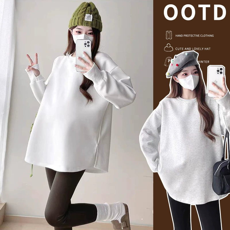 Одежда для беременных свободная бархатная толстая толстая толстая толстая толстая одежда осенняя и зимняя новая зима большой размер пальто для беременных женщин