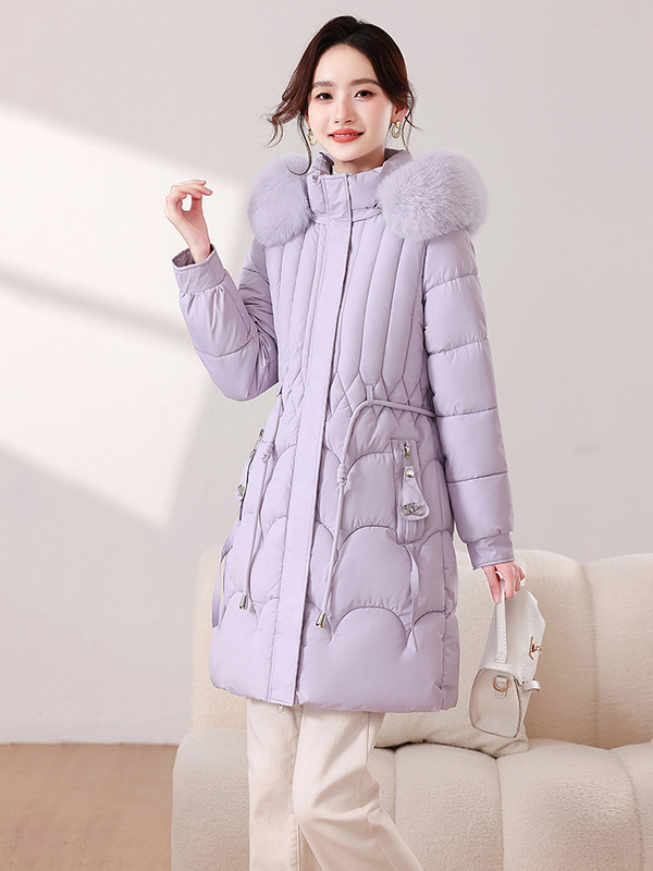 欧美韩版2025新款加厚连帽大毛领棉衣修身收腰羽绒棉服女中长款潮|undefined