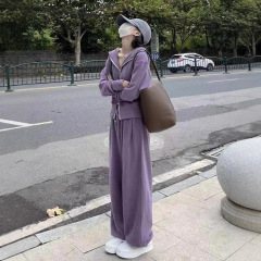 2025年秋新作 レディース スポーツウェア 韓国風 ゆったり インフルエンサー風 カジュアル スウェットジップアップ+ワイドパンツ 上下セット