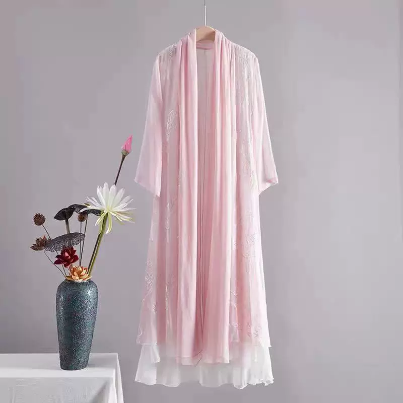 中式文艺连衣裙女夏季禅茶服中长款宽松显瘦外披批发禅意中国风