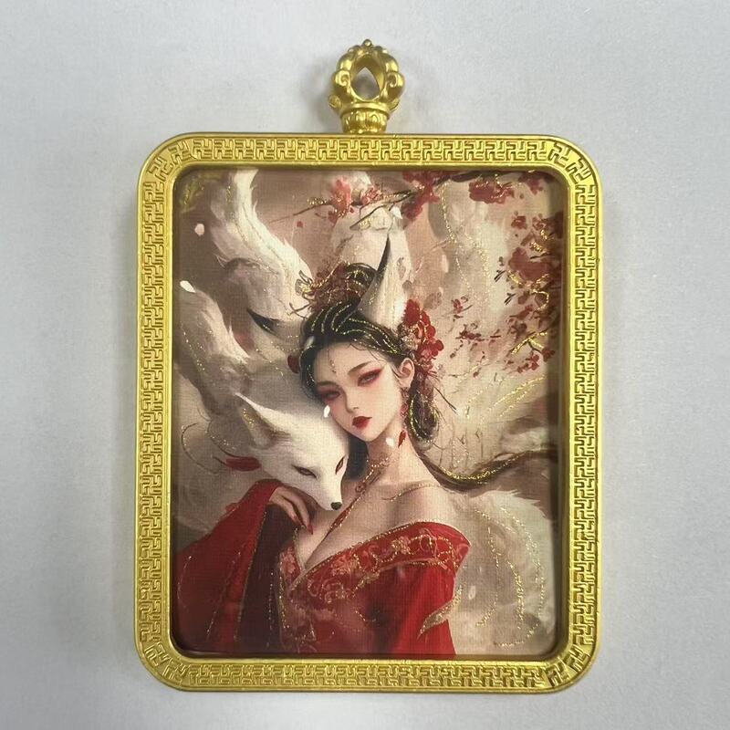 手绘描金莽龙女蛇年狐仙唐卡嘎乌盒九尾道家唐卡套周边吊坠项链|undefined