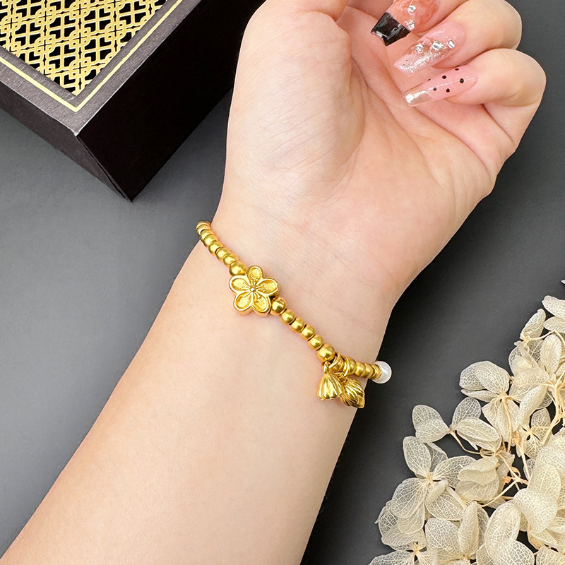 Vietnam Sha Jinxin loto chino flor de melocotón cadena de perlas imitación pulsera de perlas joyas Yiwu pulseras accesorios no se desvanecen