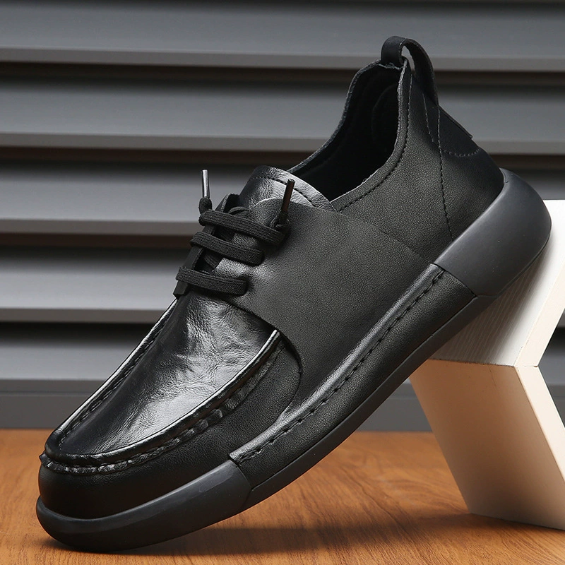 Мужские повседневные кожаные туфли из натуральной кожи с дышащей подкладкой, новинка осени-зимы 2025, с мягкой поверхностью, на толстой подошве, универсальные, на флисовой подкладке