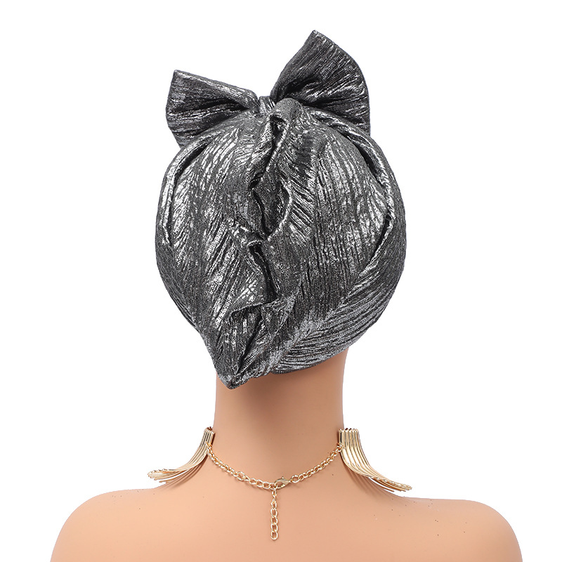 Muslim hat Fashion hot gold forehead big bow African bun hat stretch comfortable headscarf hat_viptrois.com