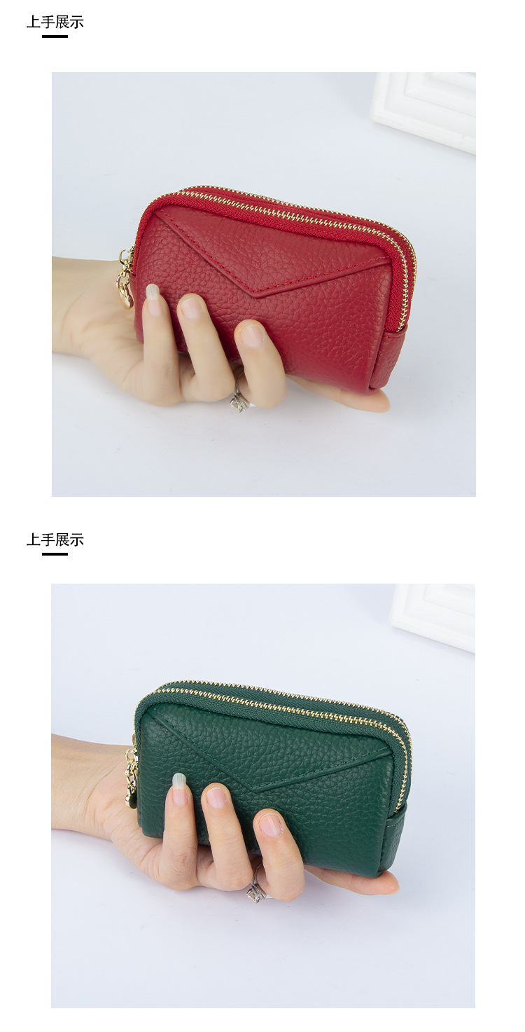 Leather Coin Purse New First Layer Cowhide Double Layer Zipper Key Ring Coin Storage Bag display picture 6