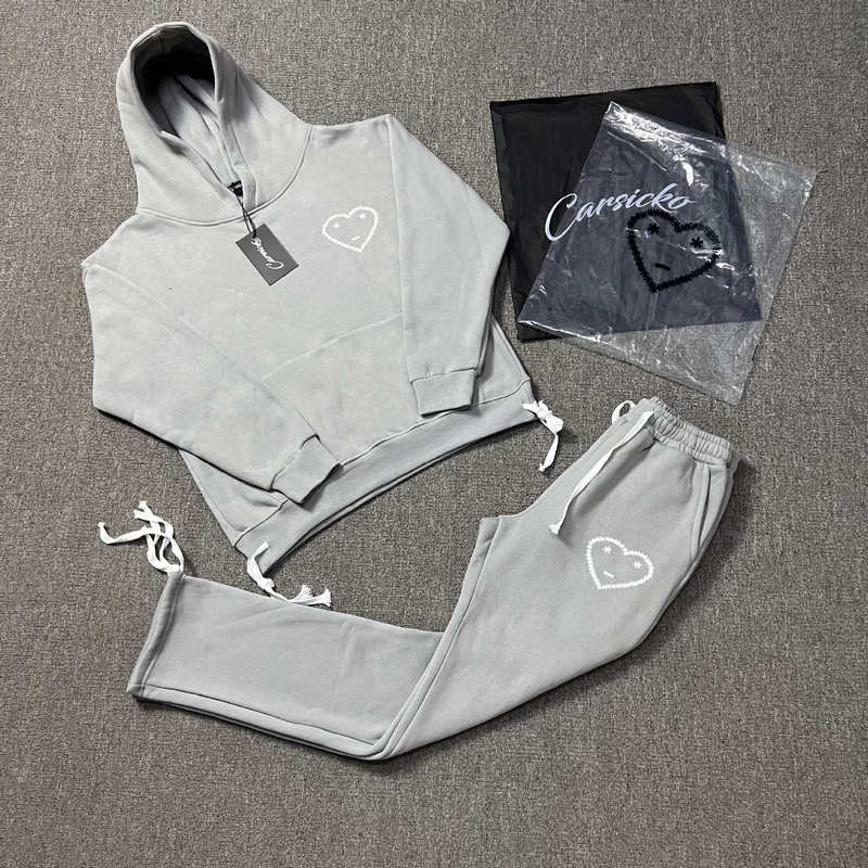 Carsicko Hoodies Heart Print Sports Jogging Suit Casual Velvet Sweatshirt Sweatpants Men's and Women's Jackets