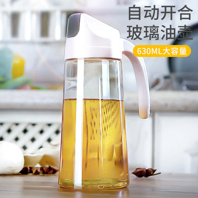 Japanese automatic Opening and closing Oil pot household Leak proof kitchen Gravity Flip transparent Glass Oil spill edible Lecythus