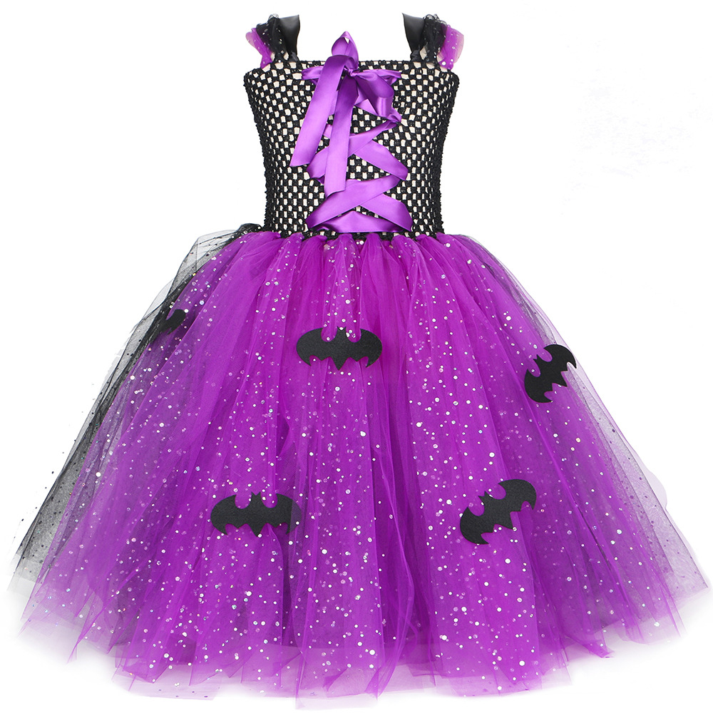 Baby Girls' Clothing long dress for girls sequined mesh tulle skirt bat witch role play_voghion.com