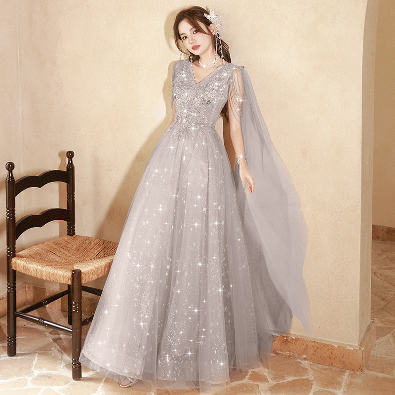 Vestido de noche para banquete, nuevo estilo de verano 2026, con lazo gris, estilo transfronterizo, vestido de actuación para exámenes de arte y actuaciones de coro. image 4