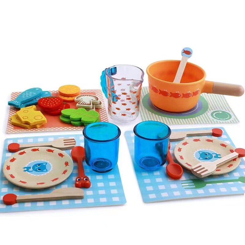 djeco children's play house kitchen cat's dinner set scenario role play toy girl 2-3 years old