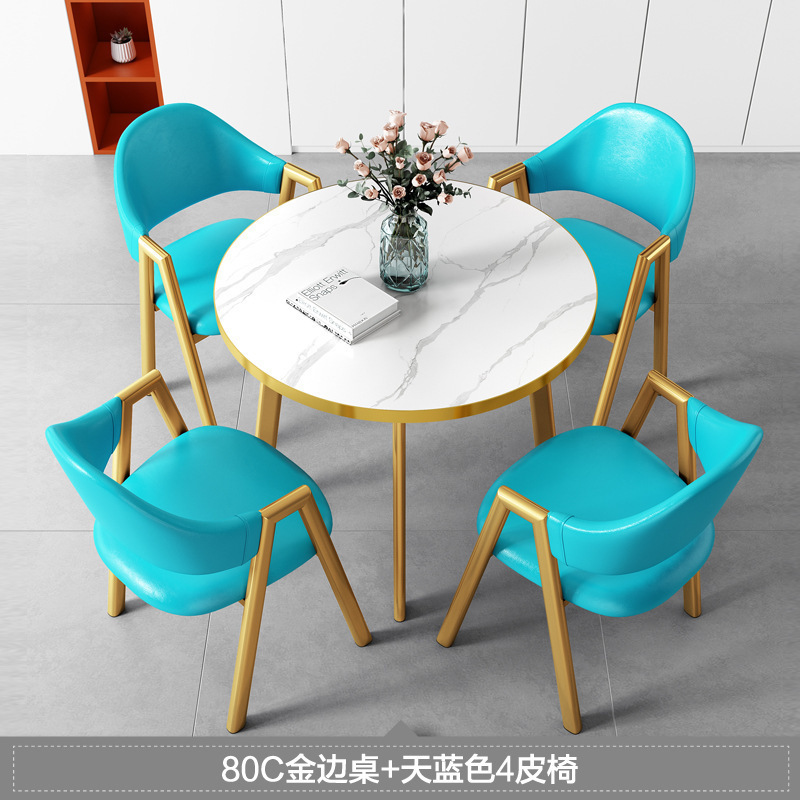 现代简约洽谈接待桌椅组合办公室家用阳台小圆桌仿岩板桌椅组合|undefined