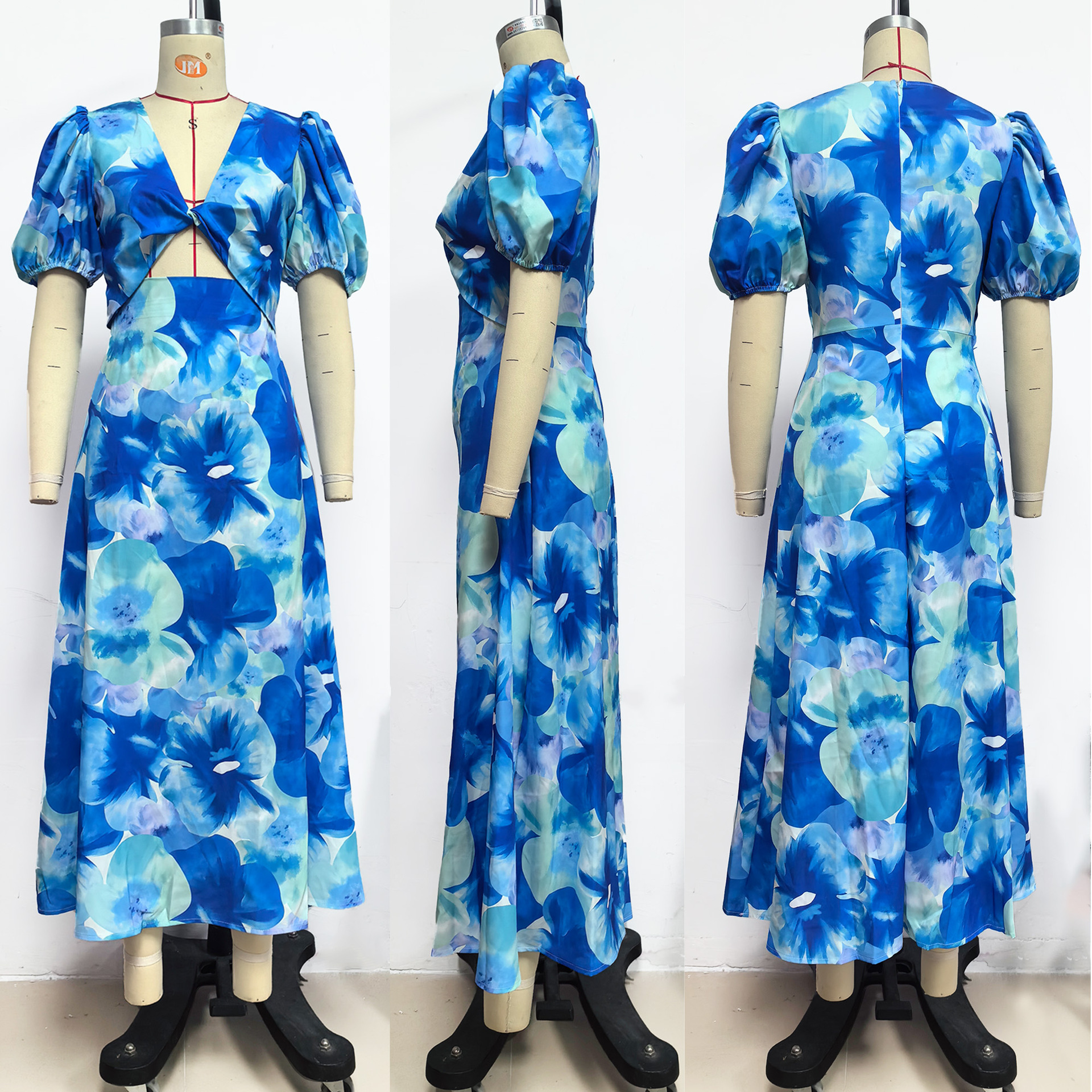 238g Weight Midi Dress Dress Length Type Short Sleeve Sleeve Length Regular Dress Dresses Type Puff Sleeve Sleeve Type Spandex, Polyester Fabric Type Mid Waist Waist Line Outdoor, Daily Occasion V Neck Neckline Regular Fit Fit Type Color Block, Painted Flower Pattern Summer, Spring Season Women's Gender Elegant Style Wholesale Women's Elegant Color Block Painted Flower Outdoor Daily V Neck Short Sleeve Regular Dress 无