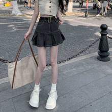 牛仔半身裙女2025夏季新款复古高腰设计感小众辣妹字百褶裙短裙