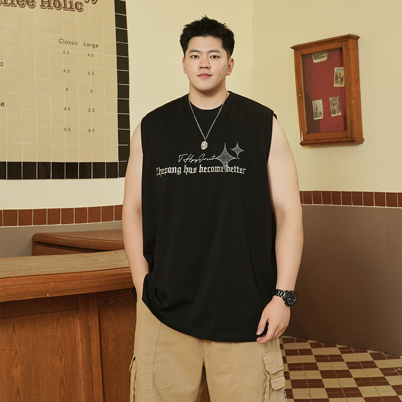 Summer Pure Cotton Sleeveless Vest Men's T-Shirt Trendy Brand Large Size Casual Sports Vest for Fat Men Loose and Fattening Summer Pure Cotton Sleeveless Vest Men's T-Shirt Trendy Brand Large Size Casual Sports Vest for Fat Men Loose and Fattening