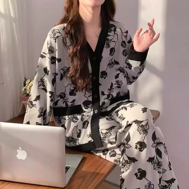 睡衣女2025长袖开衫薄款宽松休闲两件套韩版女装外出春秋款家居服