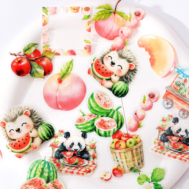 Pegatinas transparentes a prueba de agua diarios de fruta DiDi pegatinas de diario pegatinas de pastel de frutas transfronterizas pegatinas de animales en caja