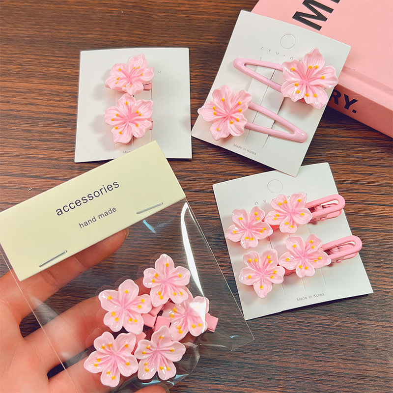 pink cherry blossom clip children‘s barrettes rubber band wave side clip little girl‘s hair band hair rope hair clip does not hurt hair accessories