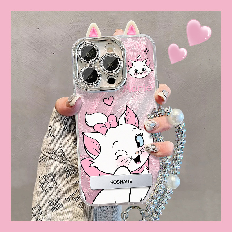 For Apple 15 Mobile Phone Case iphone14promax Cute Mary Cat Ear Bracket 13 Feather Yarn Lens Film