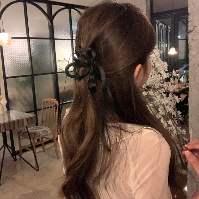 Zwarte stoffen lange lintstrik grijpclip achterhoofd haarclip haaienclip dames nieuwe matte haaraccessoires_voghion.com