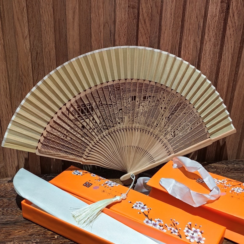 【卸売注文】庭園をテーマにしたギフトボックス入り竹彫りギフト扇子中国扇子古代風扇子|undefined