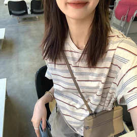 韩系简约条纹短袖t恤女夏季2026新款宽松休闲设计感小众半袖上衣