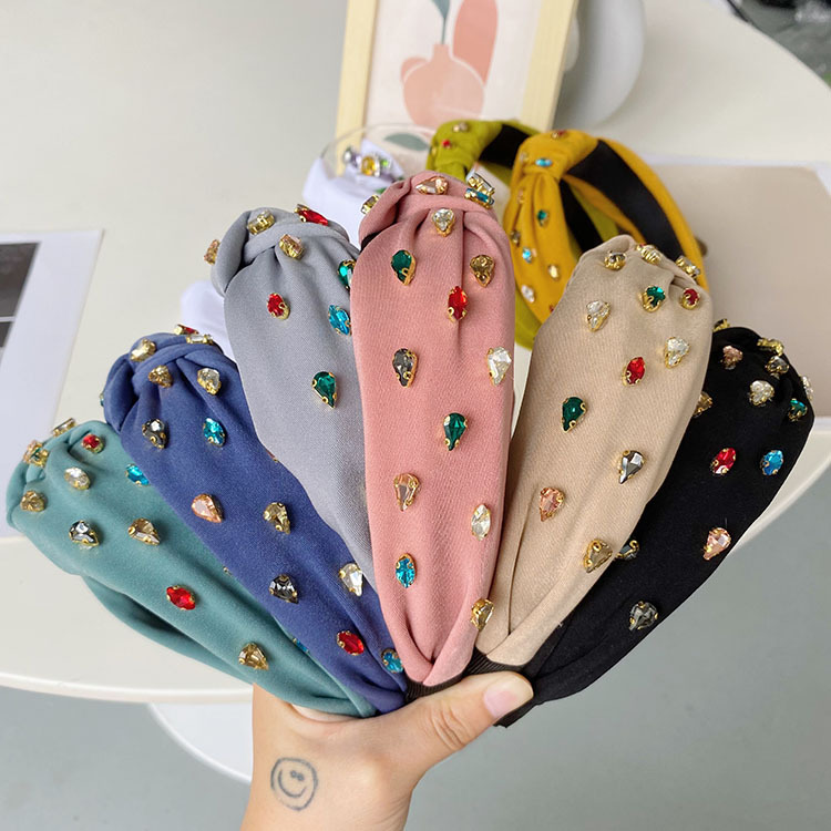 Grey, Beige, Pink, Green, Blue, Yellow, Black Color Wholesale Baroque Full Diamond Wide-brimmed Knotted Headband Nihaojewelry