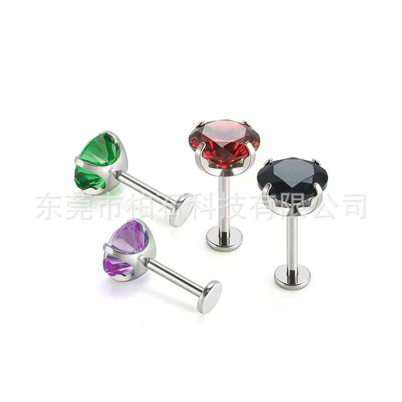 ASTM F136 Titanium 5A Zircon Bowl Bottom Curved Bottom Earrings G23 Titanium Huazi Ear Bone Nail Lip Nail Body Piercing Earrings detail image 9