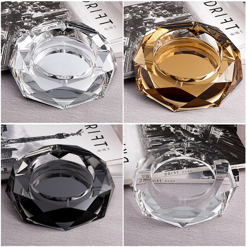 水晶烟灰缸印刷LOGO玻璃工艺品批发创意欧式八角烟灰缸家居摆件