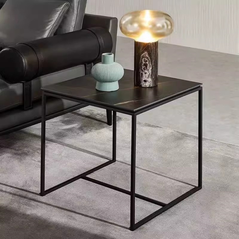 Mesa lateral de sofá de pizarra de roca, mesa de esquina de celebridades de Internet de alta gama de lujo ligero, mesa de borde estrecho, mesita de noche, sala de estar, mesa de centro cuadrada minimalista, mesa baja