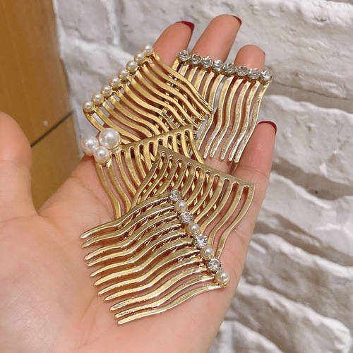 Girl internet celebrity style pearl rhinestone hairpin antique style backcomb hair comb insert comb Korean simple hairpin seamless bangs clip