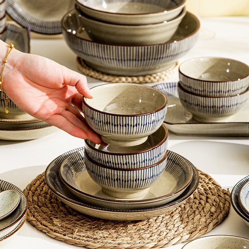 Japanese-style Ceramic Tableware suit Bowl and Dish Underglaze Color Household Rice Bowl Advanced Feeling Dish Plate Noodle Bowl Salah Bowl Soup Bowl Japanese-style Ceramic Tableware suit Bowl and Dish Underglaze Color Household Rice Bowl Advanced Feeling Dish Plate Noodle Bowl Salah Bowl Soup Bowl