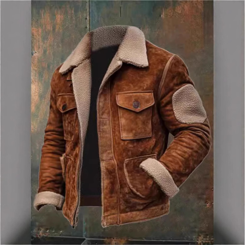 Autumn and Winter Cross-border Foreign Trade 2024 Explosions Men's Coat Jacket Lambskin Lapel Zipper Jacket Men's Business Casual Autumn and Winter Cross-border Foreign Trade 2024 Explosions Men's Coat Jacket Lambskin Lapel Zipper Jacket Men's Business Casual