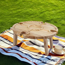 木制户外餐桌沙滩桌野外烧烤桌便携式酒桌野餐桌高脚杯酒架
