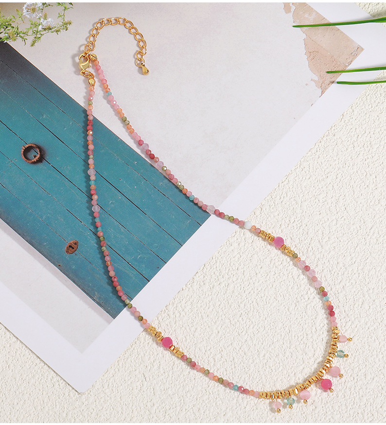 Linglang Colorful Beaded Necklace for Summer Natural Stone Boho Style Clavicle Chain Choker Necklace Jewelry