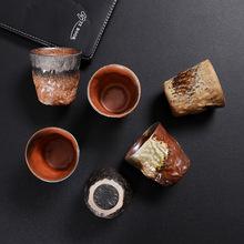 跨境陶瓷复古窑变咖啡杯粗陶日式随手杯子个性直身高脚茶水杯批发