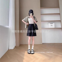 美式复古水洗五分裤女式宽松直筒裤夏季宽松阔腿西装裤高腰休闲裤