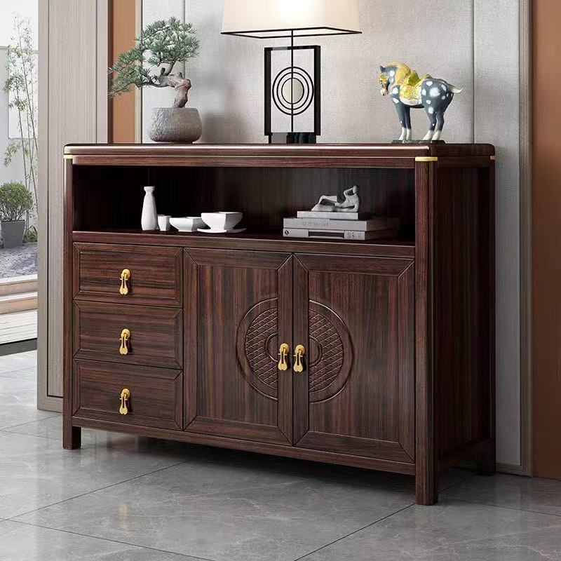 新中式乌金木实木餐边柜两门三抽现代简约餐厅碗筷柜子厨房茶水柜