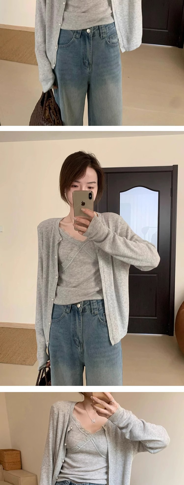东莞市大朗秋季新款女装蕾丝吊带开衫两件套内搭毛衣针织打底上衣详情9