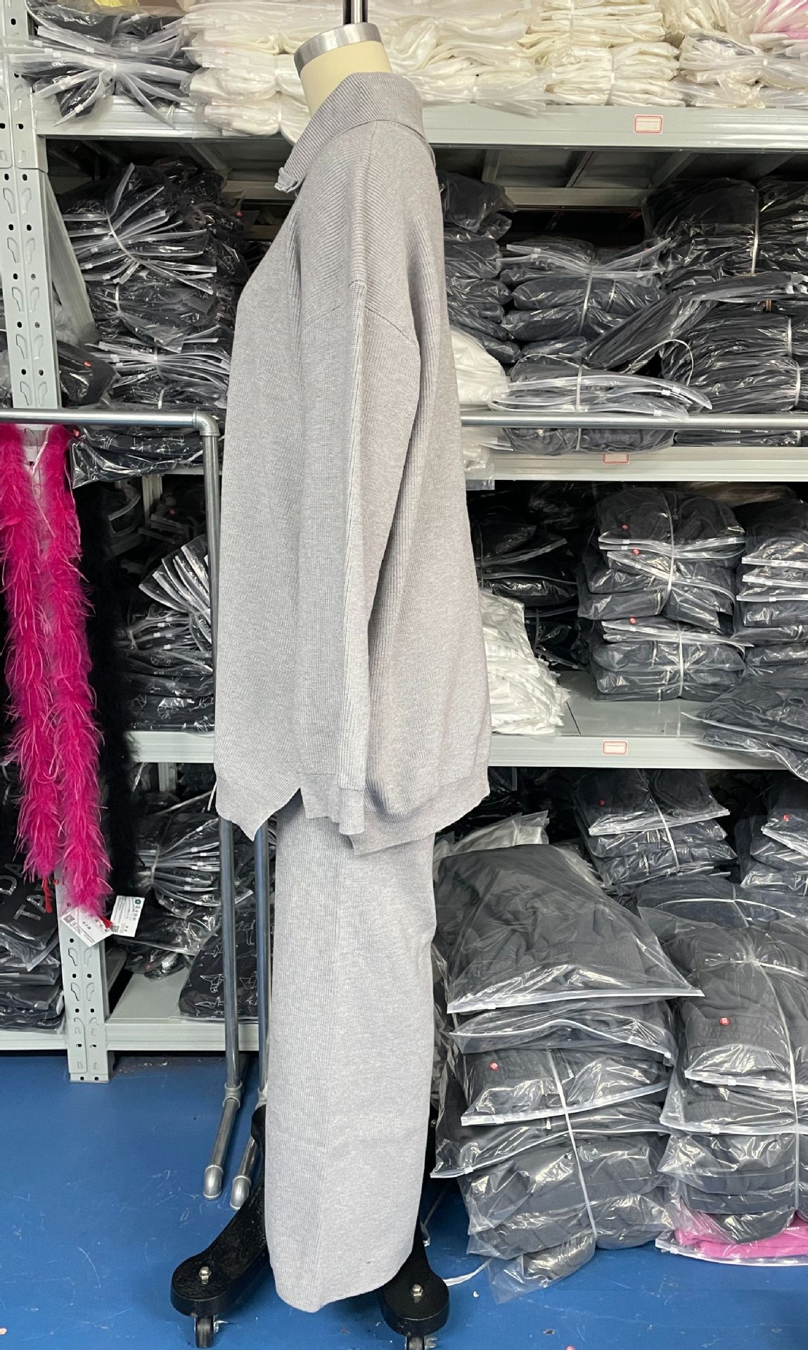 Set maglione da donna con mezza zip tinta unita, set in due pezzi lavorato a maglia pigra_voghion.com