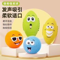 宜特寵物玩具新品表情笑臉圓球橄欖球乳膠擠壓發聲逗趣解悶狗玩具