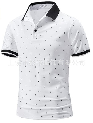 [Punto de aguja] 3D impreso camisa de polo nuevo casual de solapa de manga corta de los hombres camisa transfronteriza estación independiente