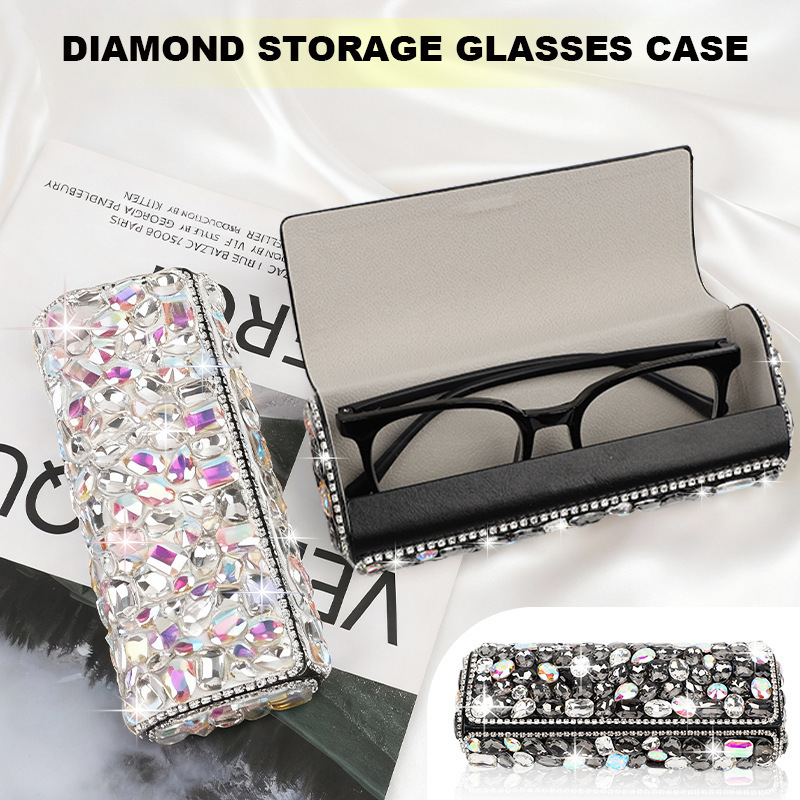 Luxurious Diamond-Encrusted Glasses Case, Car-Mounted Convenient Leather High-End Anti-Pressure and Anti-Fall Glasses Storage Box, In-Car Glasses Case Luxurious Diamond-Encrusted Glasses Case, Car-Mounted Convenient Leather High-End Anti-Pressure and Anti-Fall Glasses Storage Box, In-Car Glasses Case