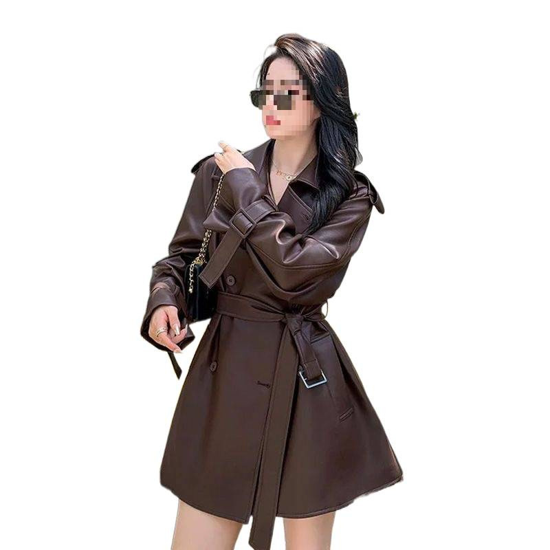 棕色皮衣女2025春季新款韩版时尚小个子皮夹克皮风衣外套女感|undefined